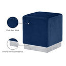 Meridian Jax Navy Velvet Ottoman/Stool IMAGE 4