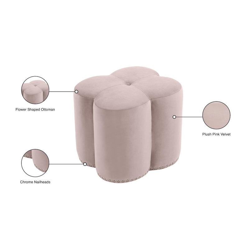 Meridian Clover Pink Velvet Ottoman IMAGE 5