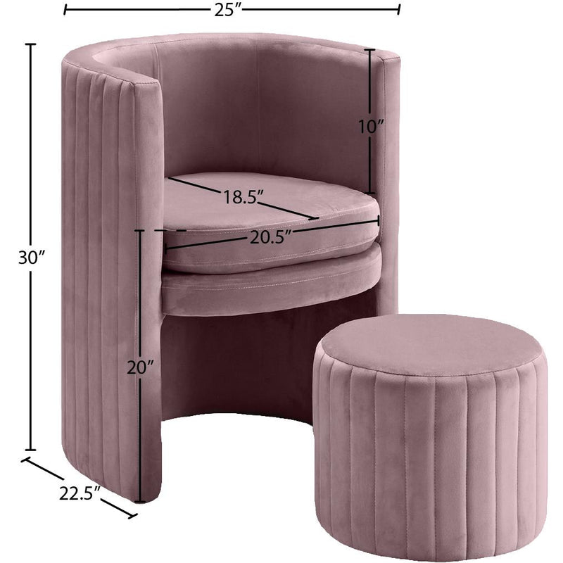 Meridian Selena Pink Velvet Accent Chair and Ottoman Set IMAGE 6