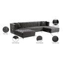 Meridian Moda Grey Velvet 3 pc Sectional IMAGE 7
