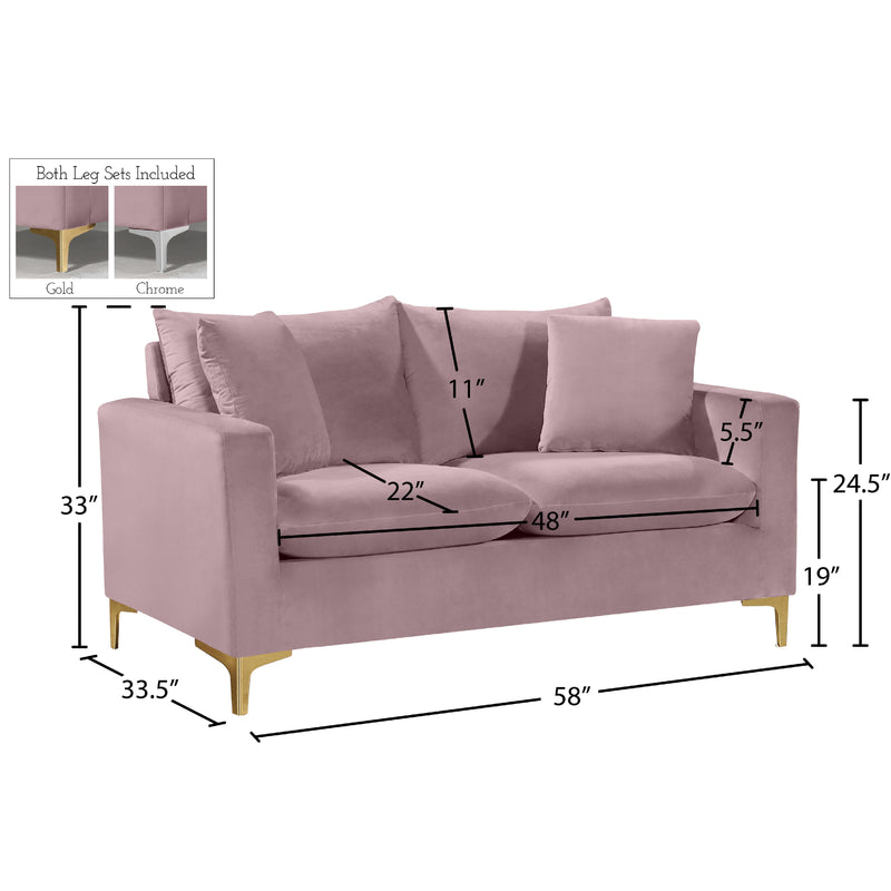 Meridian Naomi Pink Velvet Loveseat IMAGE 7