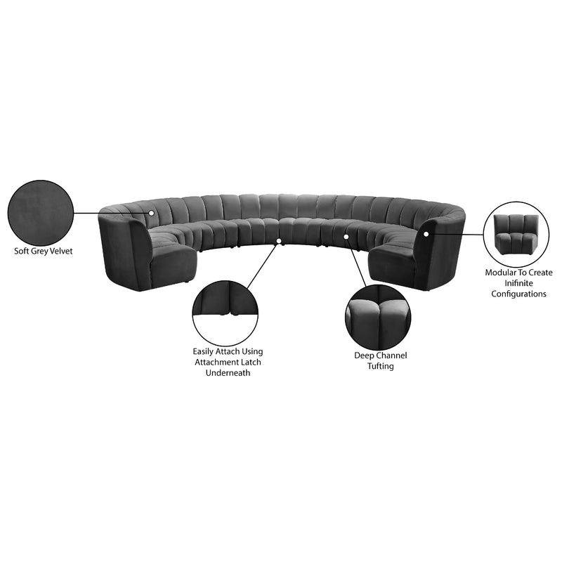 Meridian Infinity Grey Velvet 10 pc Modular Sectional IMAGE 12