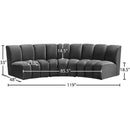 Meridian Infinity Grey Velvet 3 pc Modular Sectional IMAGE 11