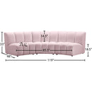 Meridian Infinity Pink Velvet 3 pc Modular Sectional IMAGE 11