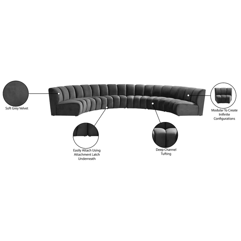 Meridian Infinity Grey Velvet 6 pc Modular Sectional IMAGE 14