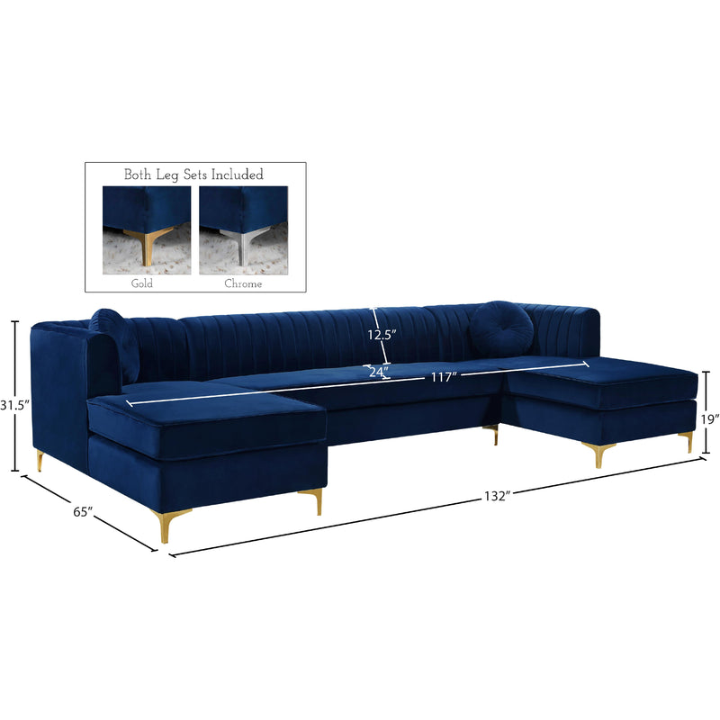 Meridian Graham Navy Velvet 3 pc Sectional IMAGE 9