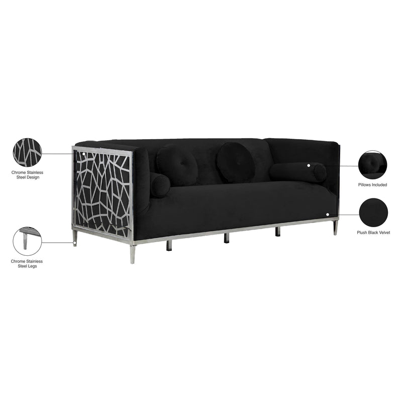 Meridian Opal Black Velvet Sofa IMAGE 6