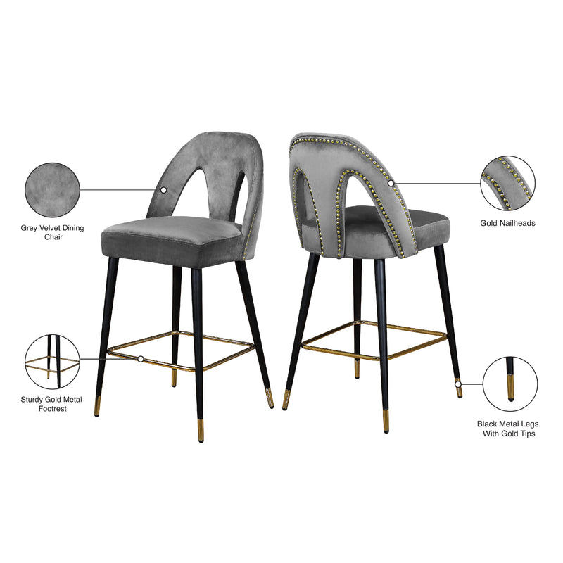 Meridian Akoya Grey Velvet Stool IMAGE 6