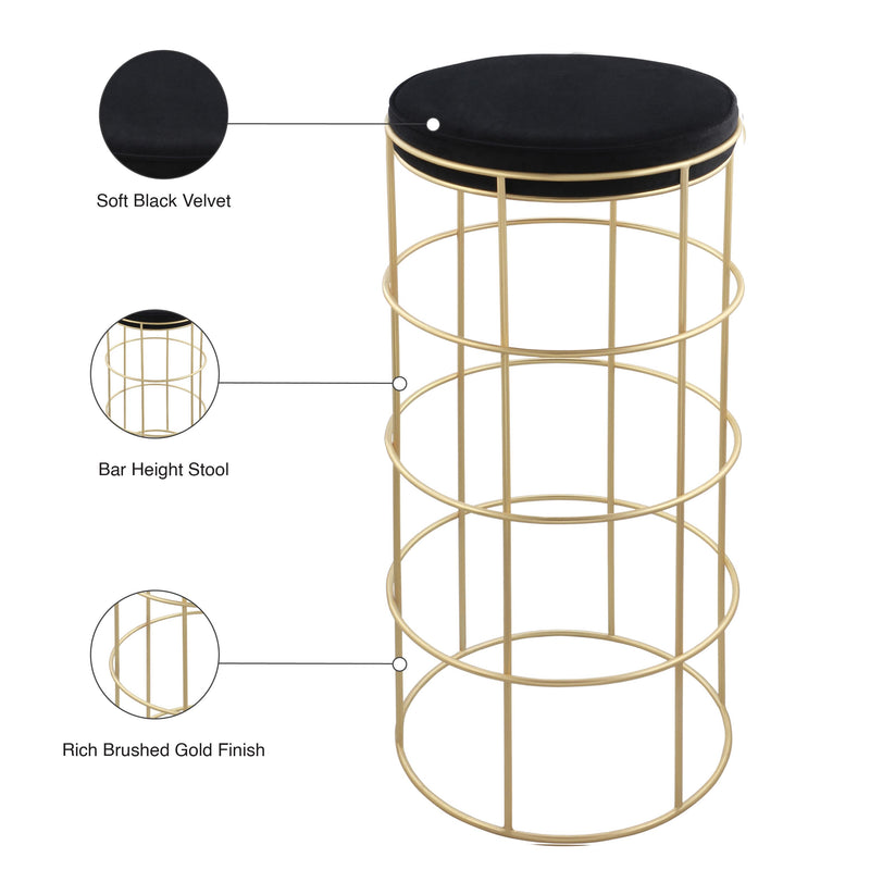 Meridian Rebar Black Velvet Bar Stool IMAGE 4