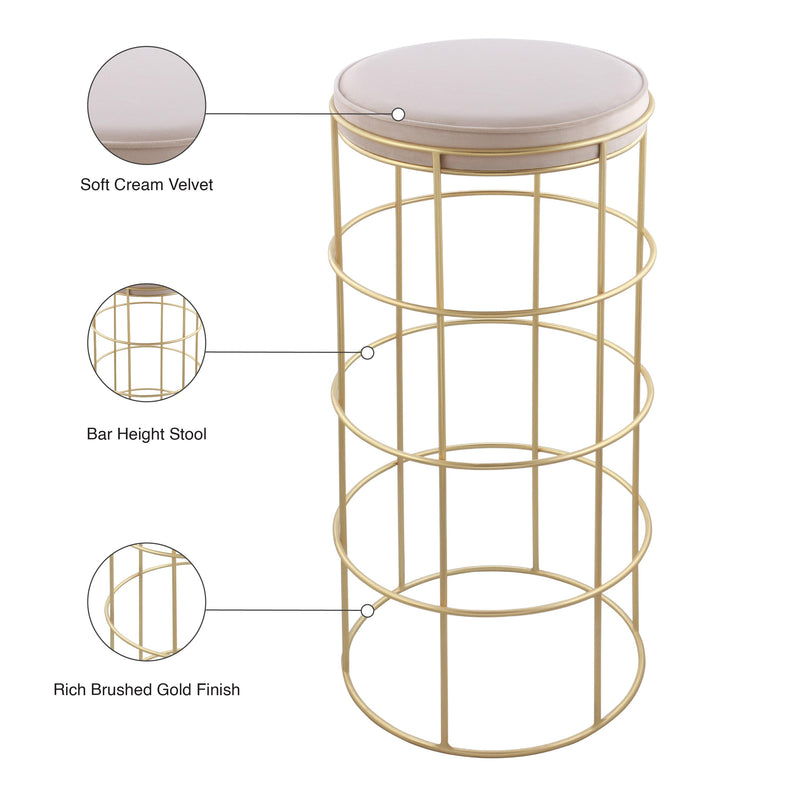 Meridian Rebar Cream Velvet Bar Stool IMAGE 4