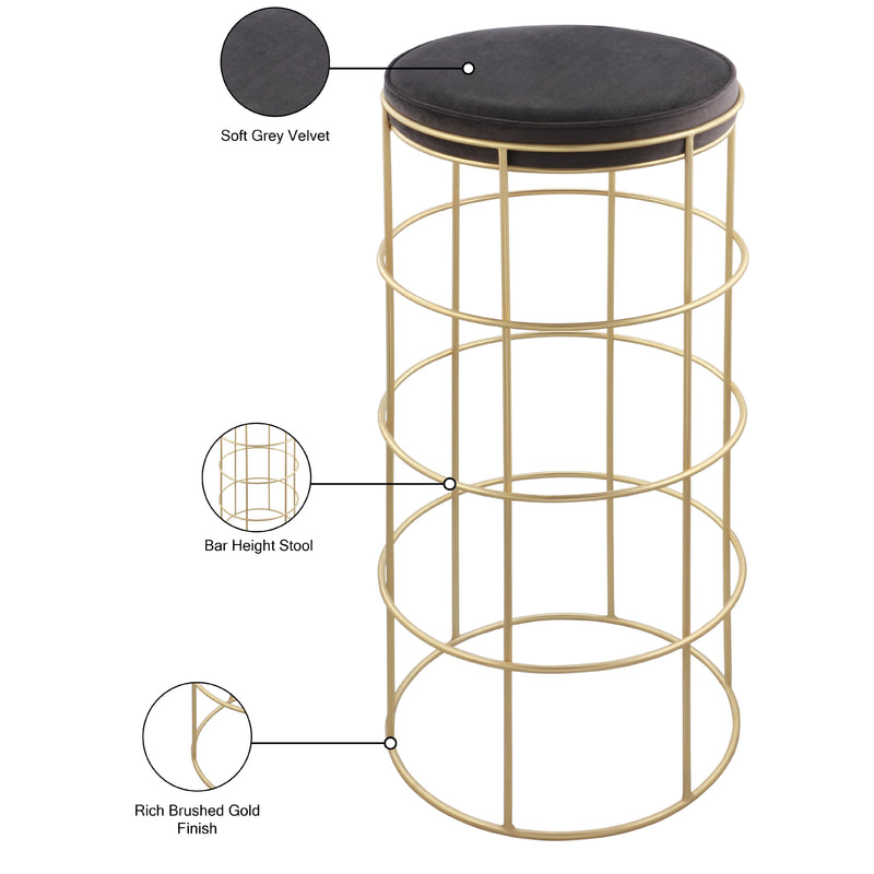 Meridian Rebar Grey Velvet Bar Stool IMAGE 4