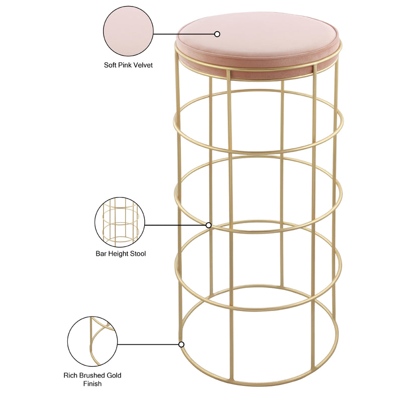 Meridian Rebar Pink Velvet Bar Stool IMAGE 4