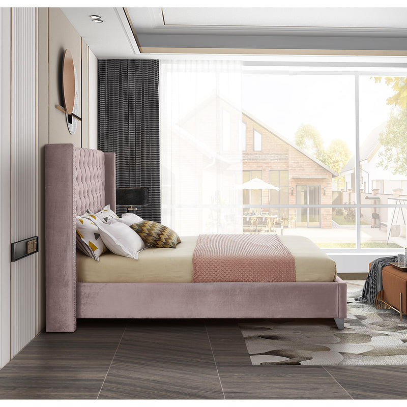 Meridian Aiden Pink Velvet King Bed IMAGE 5