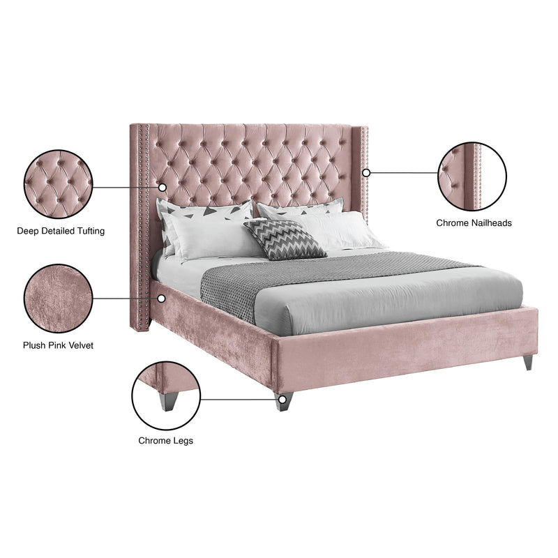 Meridian Aiden Pink Velvet King Bed IMAGE 9