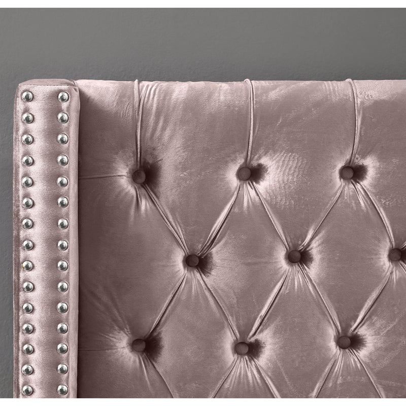 Meridian Aiden Pink Velvet Twin Bed IMAGE 3