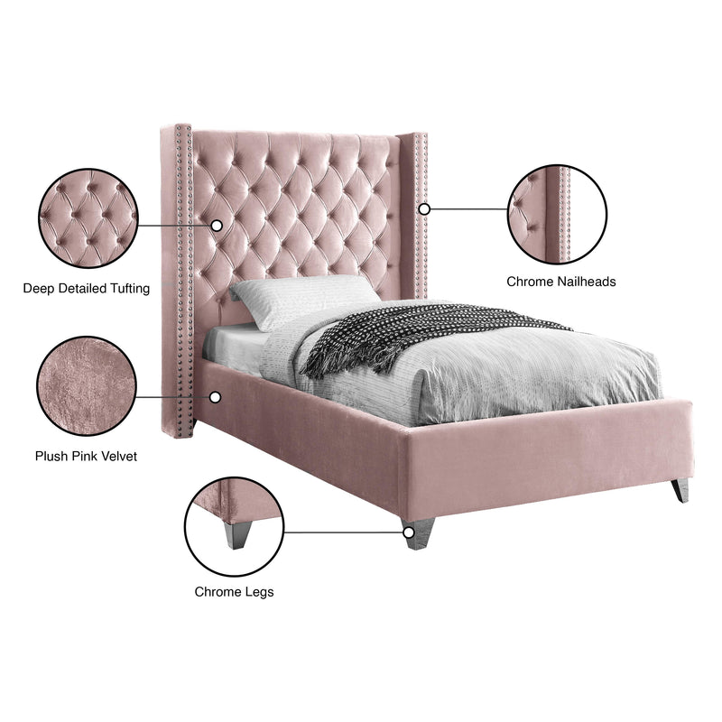 Meridian Aiden Pink Velvet Twin Bed IMAGE 5