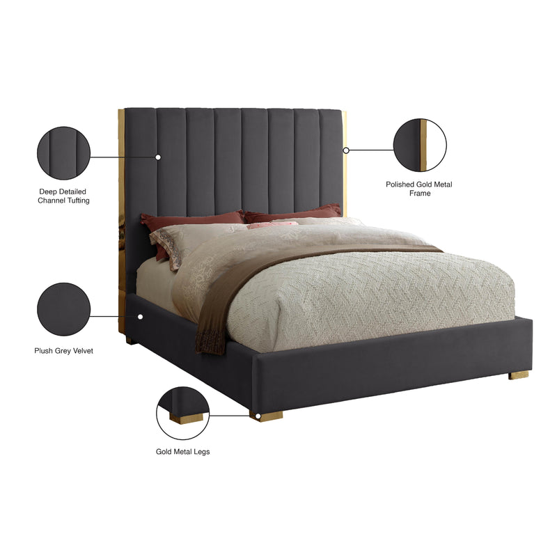 Meridian Becca Grey Velvet Full Bed IMAGE 4