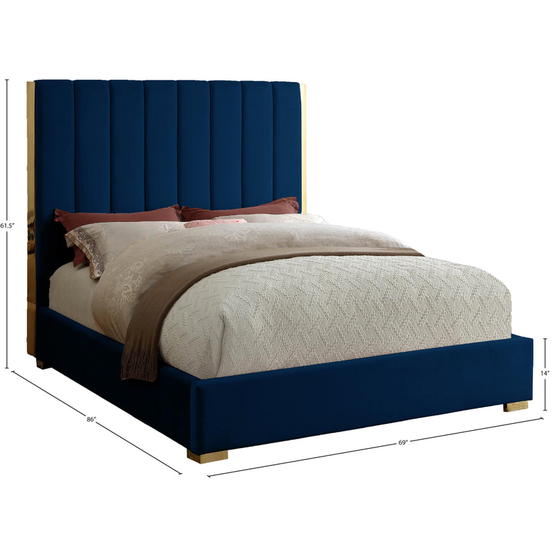 Meridian Becca Navy Velvet Queen Bed IMAGE 3