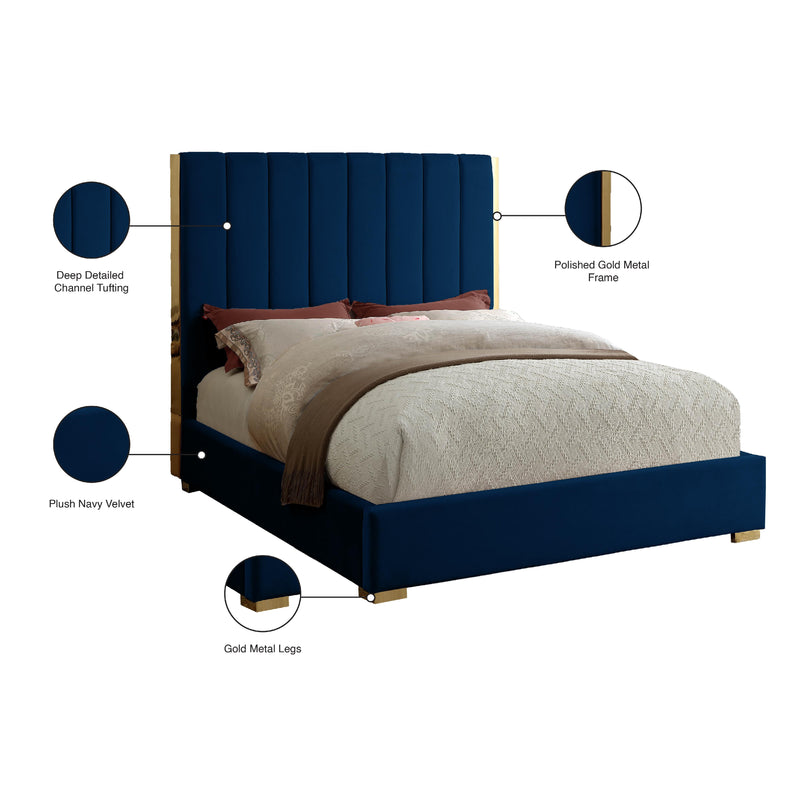 Meridian Becca Navy Velvet Queen Bed IMAGE 4
