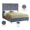 Meridian Candace Grey Velvet Full Bed IMAGE 5
