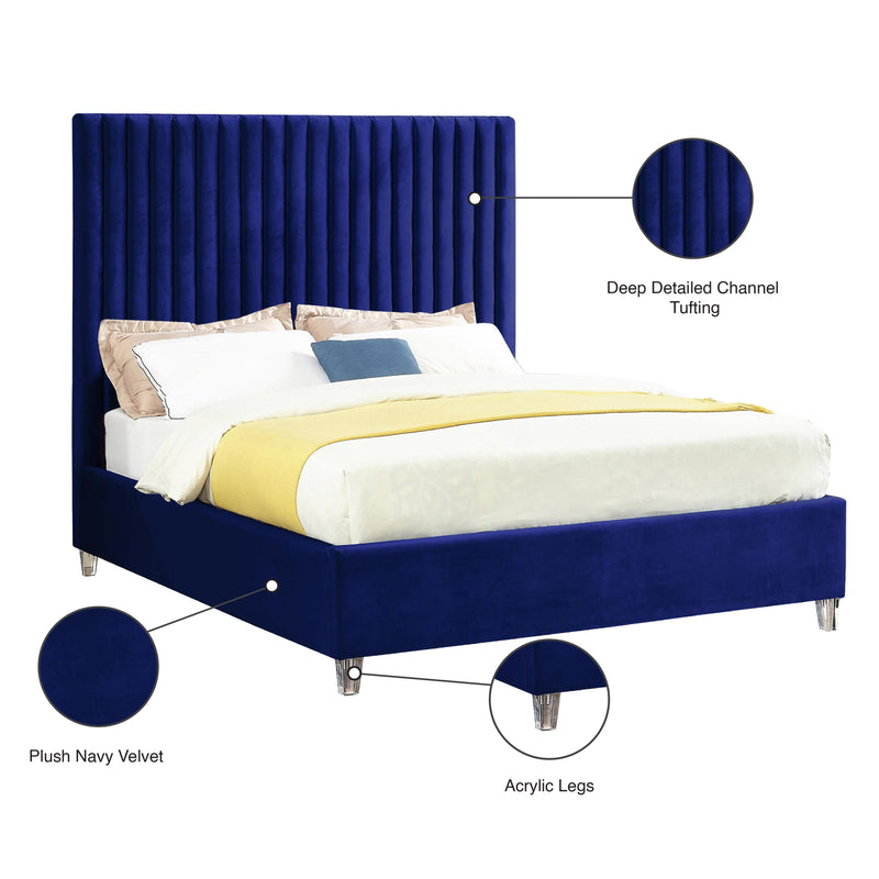 Meridian Candace Navy Velvet Full Bed IMAGE 4