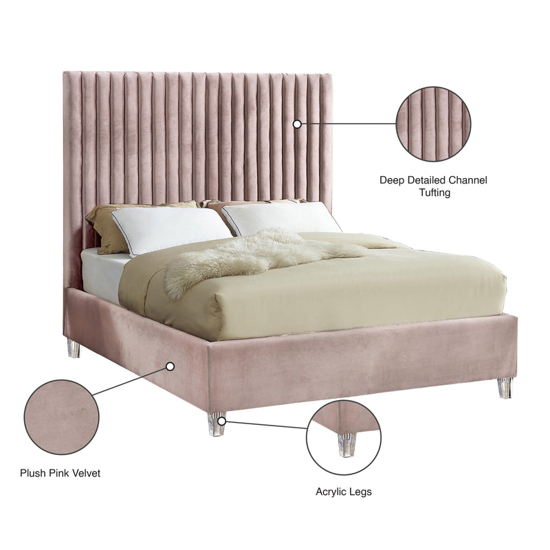 Meridian Candace Pink Velvet Full Bed IMAGE 4