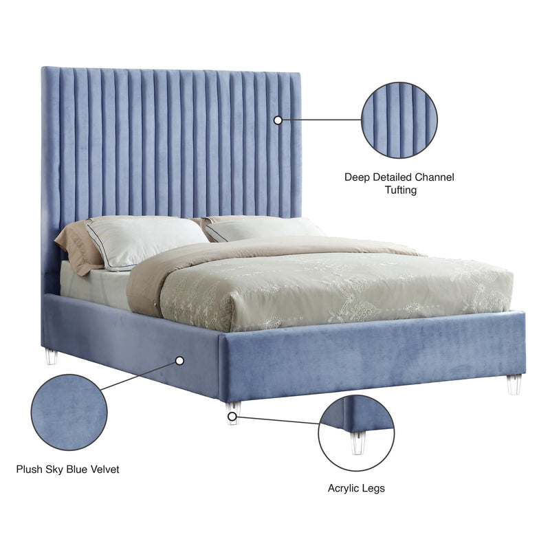 Meridian Candace Sky Blue Velvet Full Bed IMAGE 7