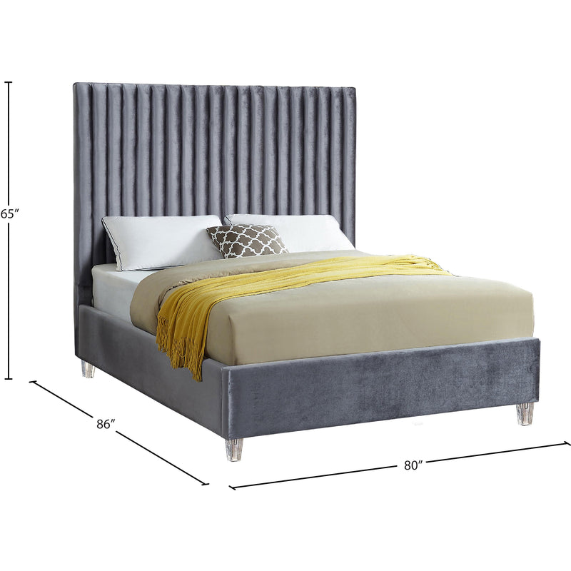 Meridian Candace Grey Velvet King Bed IMAGE 3