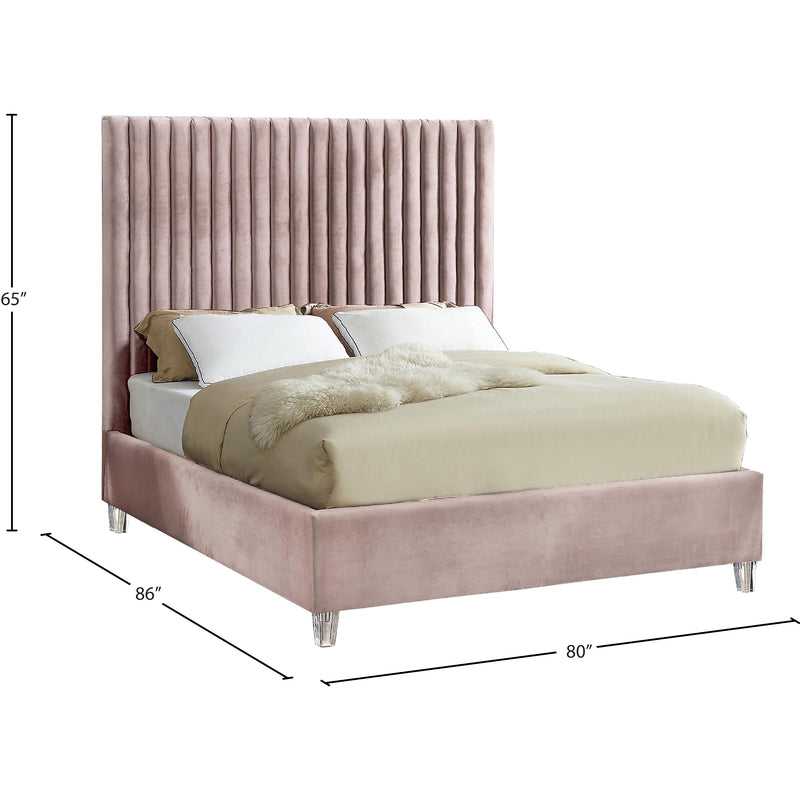 Meridian Candace Pink Velvet King Bed IMAGE 3