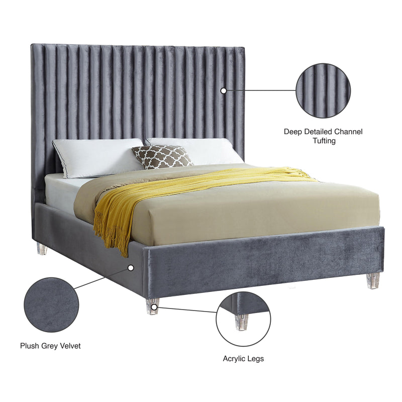 Meridian Candace Grey Velvet Queen Bed IMAGE 5