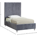 Meridian Candace Grey Velvet Twin Bed IMAGE 3