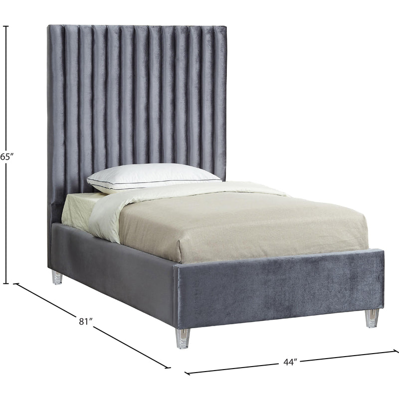 Meridian Candace Grey Velvet Twin Bed IMAGE 3