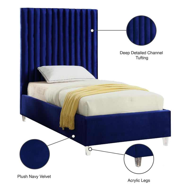 Meridian Candace Navy Velvet Twin Bed IMAGE 5