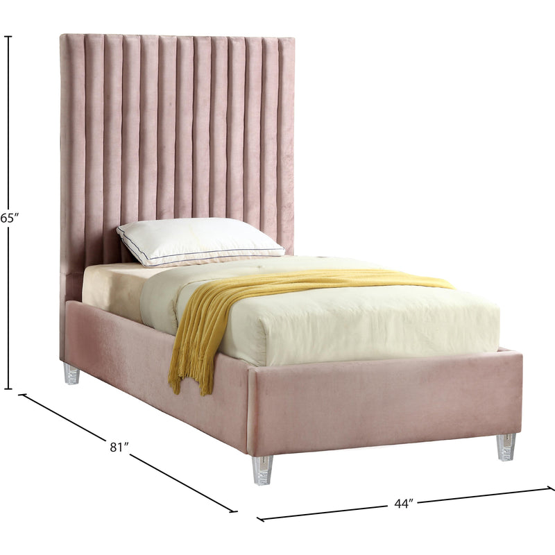 Meridian Candace Pink Velvet Twin Bed IMAGE 3