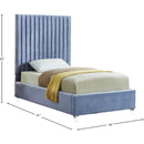 Meridian Candace Sky Blue Velvet Twin Bed IMAGE 4