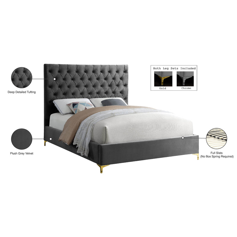 Meridian Cruz Grey Velvet Queen Bed IMAGE 10