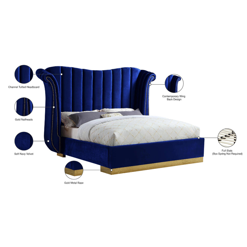 Meridian Flora Navy Velvet Queen Bed (3 Boxes) IMAGE 5