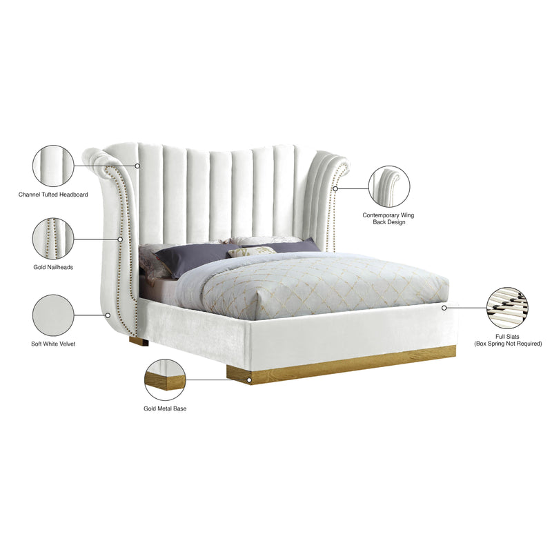 Meridian Flora White Velvet Queen Bed (3 Boxes) IMAGE 5