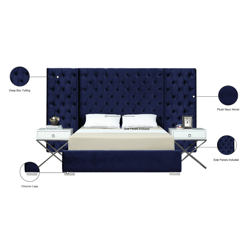 Meridian Grande Navy Velvet Queen Bed (3 Boxes) IMAGE 4