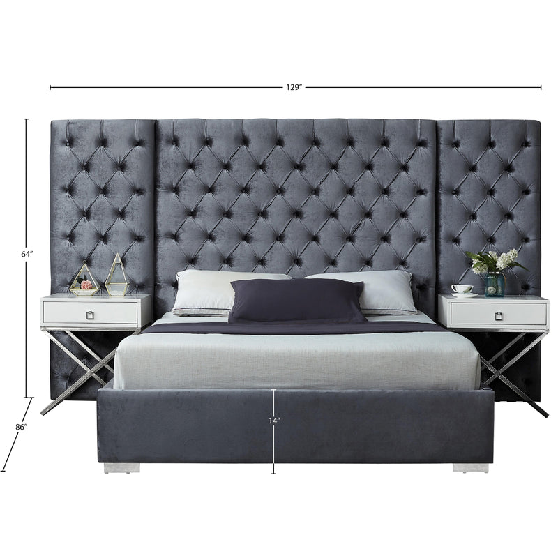 Meridian Grande Grey Velvet King Bed (3 Boxes) IMAGE 3
