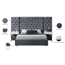 Meridian Grande Grey Velvet King Bed (3 Boxes) IMAGE 4