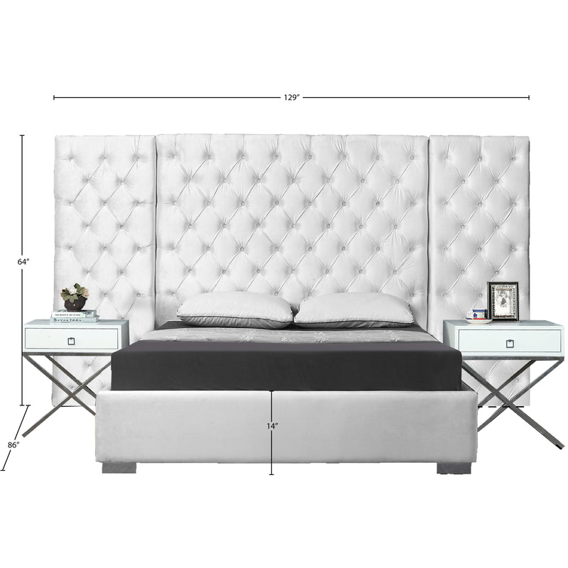 Meridian Grande White Velvet King Bed (3 Boxes) IMAGE 3