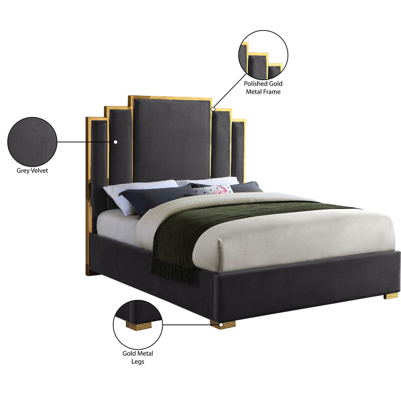 Meridian Hugo Grey Velvet King Bed IMAGE 5