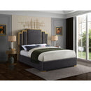 Meridian Hugo Grey Velvet Queen Bed IMAGE 3