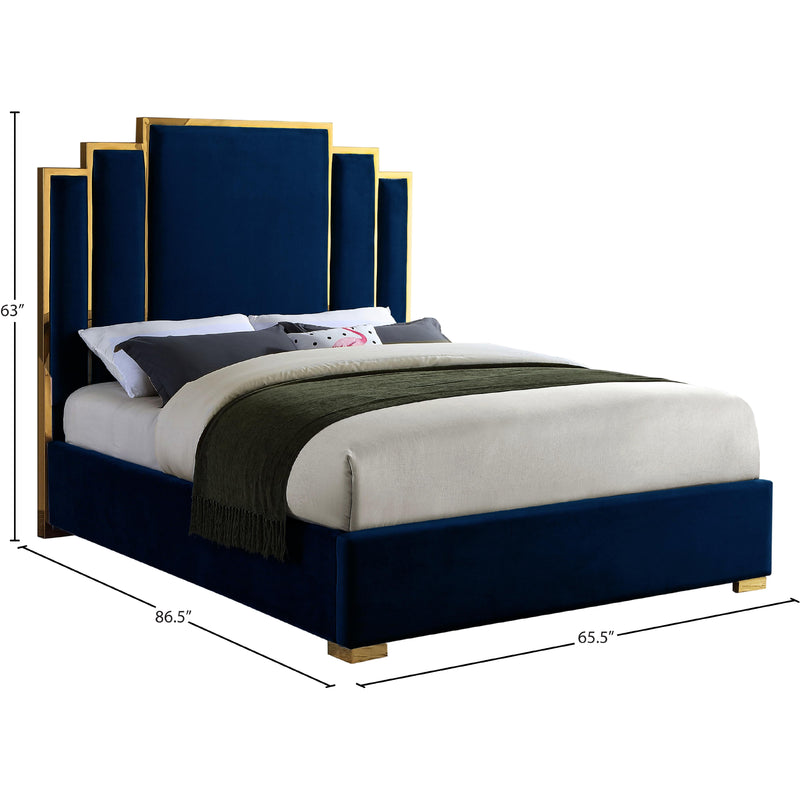 Meridian Hugo Navy Velvet Queen Bed IMAGE 4