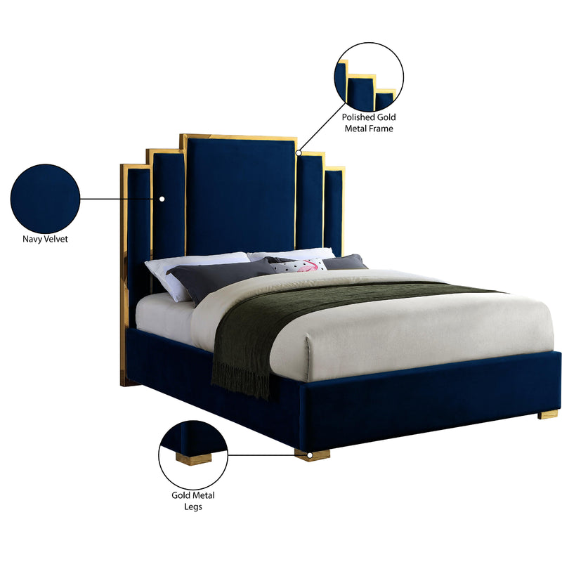 Meridian Hugo Navy Velvet Queen Bed IMAGE 5