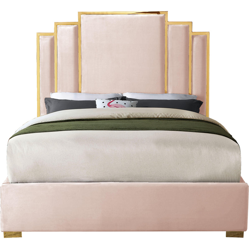 Meridian Hugo Pink Velvet Queen Bed IMAGE 3