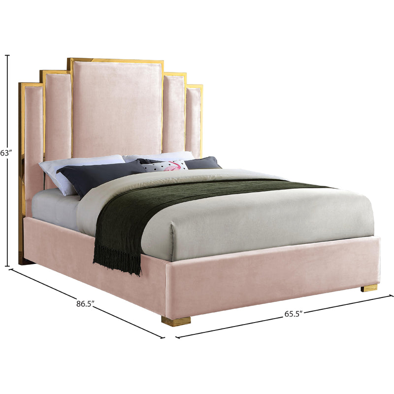 Meridian Hugo Pink Velvet Queen Bed IMAGE 4