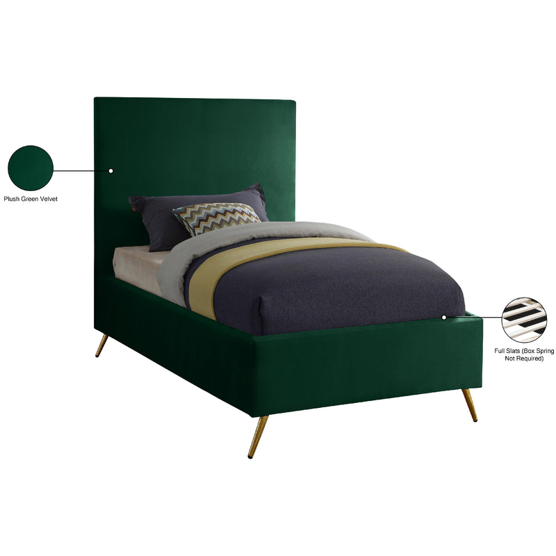 Meridian Jasmine Green Velvet Twin Bed IMAGE 4