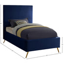 Meridian Jasmine Navy Velvet Twin Bed IMAGE 3